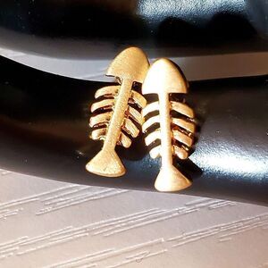 PETITE Goldtone Fish Bone Stud Earrings